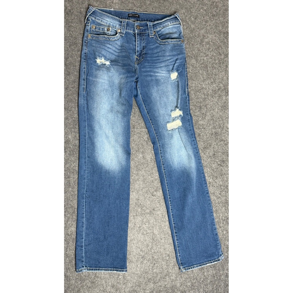 True Religion Ricky Relaxed Straight Distressed Blue Denim Jeans‎ Mens 32
